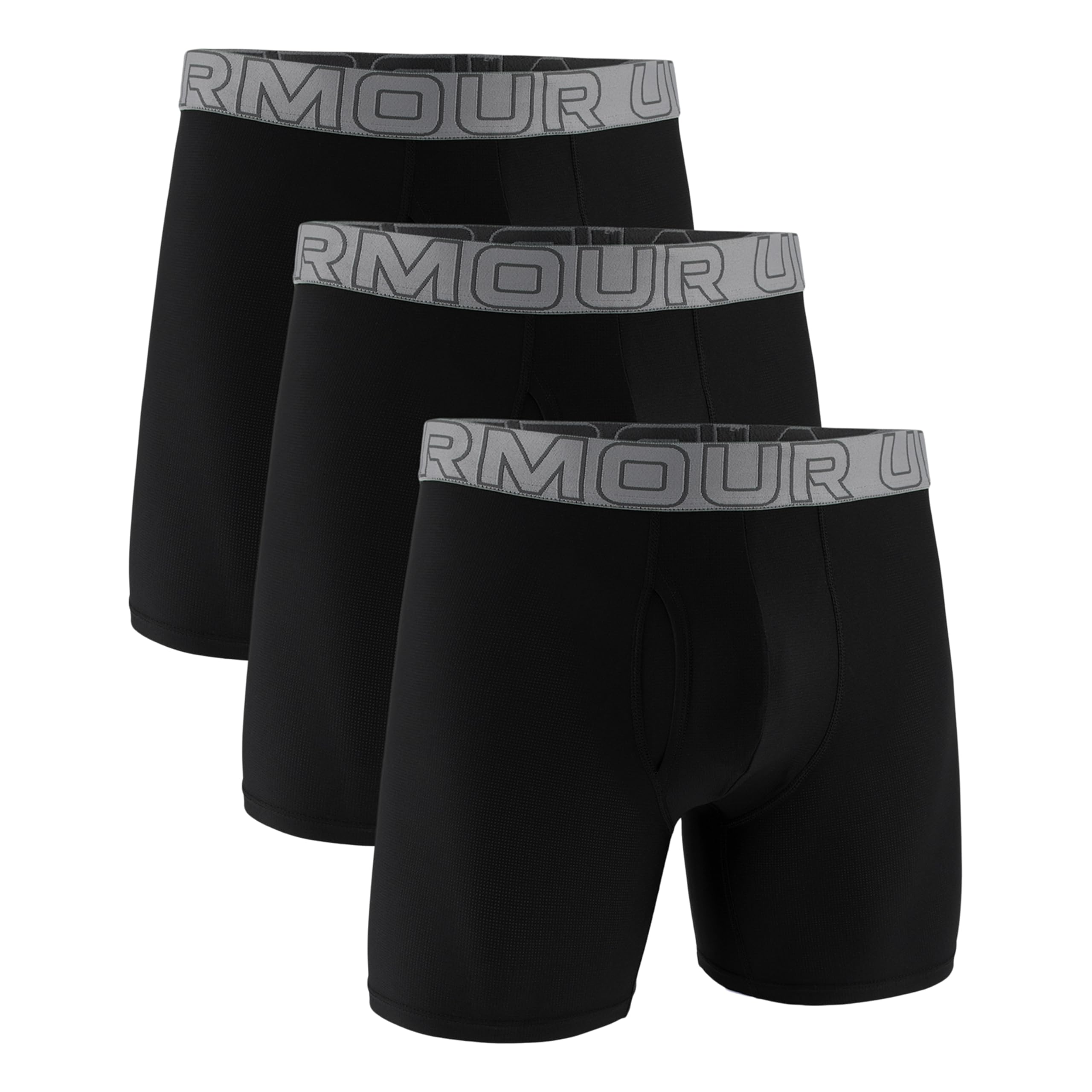 Under Armour Men's Performance Tech Mesh- Solid 6” 3pk Underwear, Black/Steel W/Castlerockl, M Image