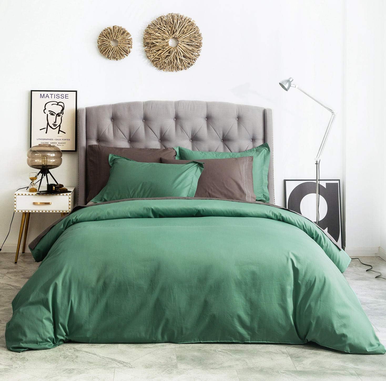 SUSYBAO Emerald Green Christmas Duvet Cover King 100% Cotton Winter Green Duvet Cover Set 3 Pieces 1 Soft Forest Green Duvet Cover with Zipper Ties 2 Pillow Shams Luxury Modern Emerald Green Bedding