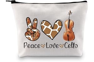 JXGZSO Musician Gift Cello Instrument Makeup Bag Peace Love Cello Toiletry Bag With Zipper Cello Lover Gift, Peace Love Cello