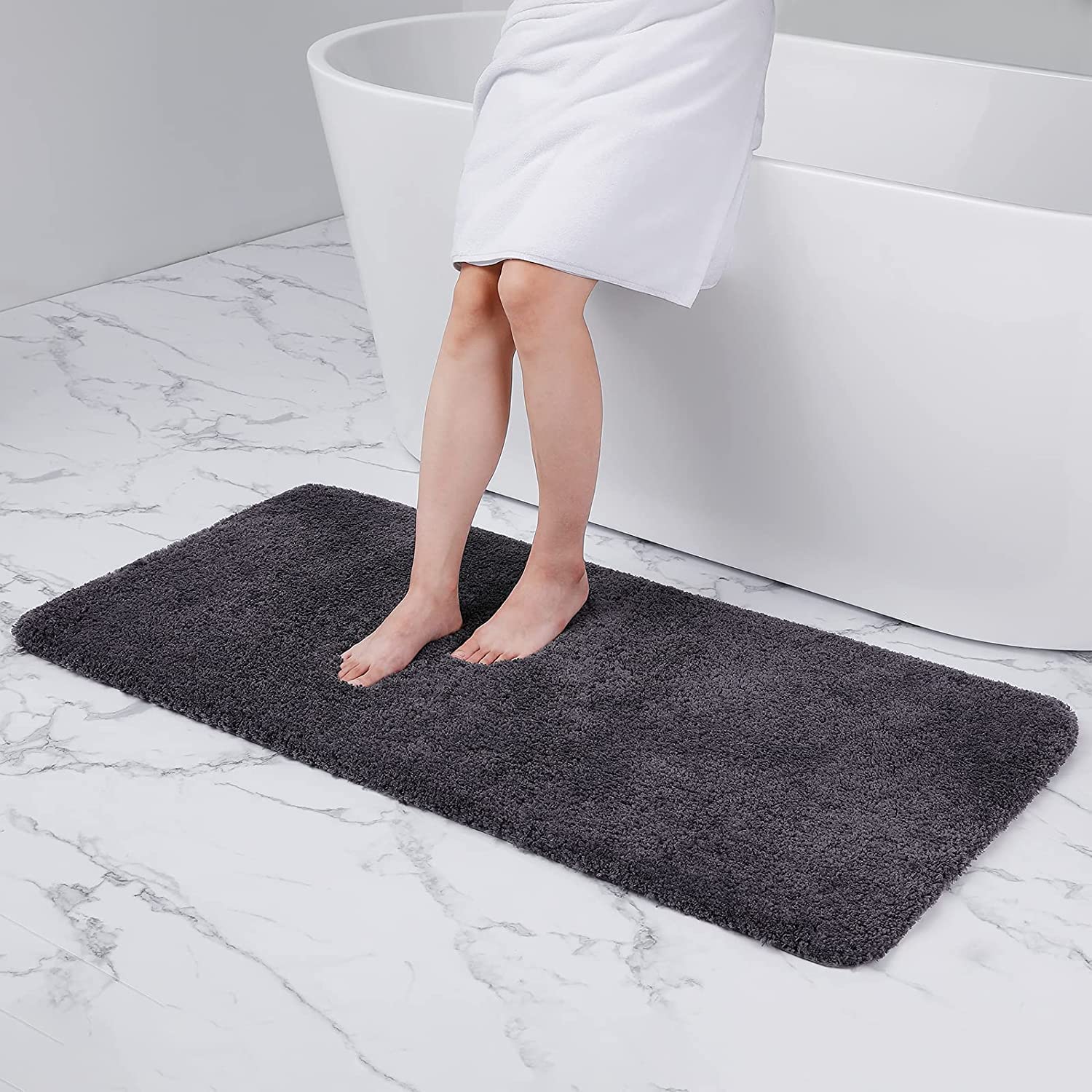smiry Microfiber Bath Mat 60 x 120 cm, Non-Slip Super Absorbent Bathroom Mat, Extra Soft Machine Wash and Dry, Non-Shedding Bath Mats For Bathroom, Dark Grey
