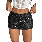 MakeMeChic Women's Sequin Sparkly Shorts Mini Micro Glitter Y2k Party Low Rise Skort