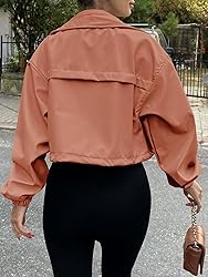 Tankaneo Womens Cropped Jacket Zip Up Lightweight