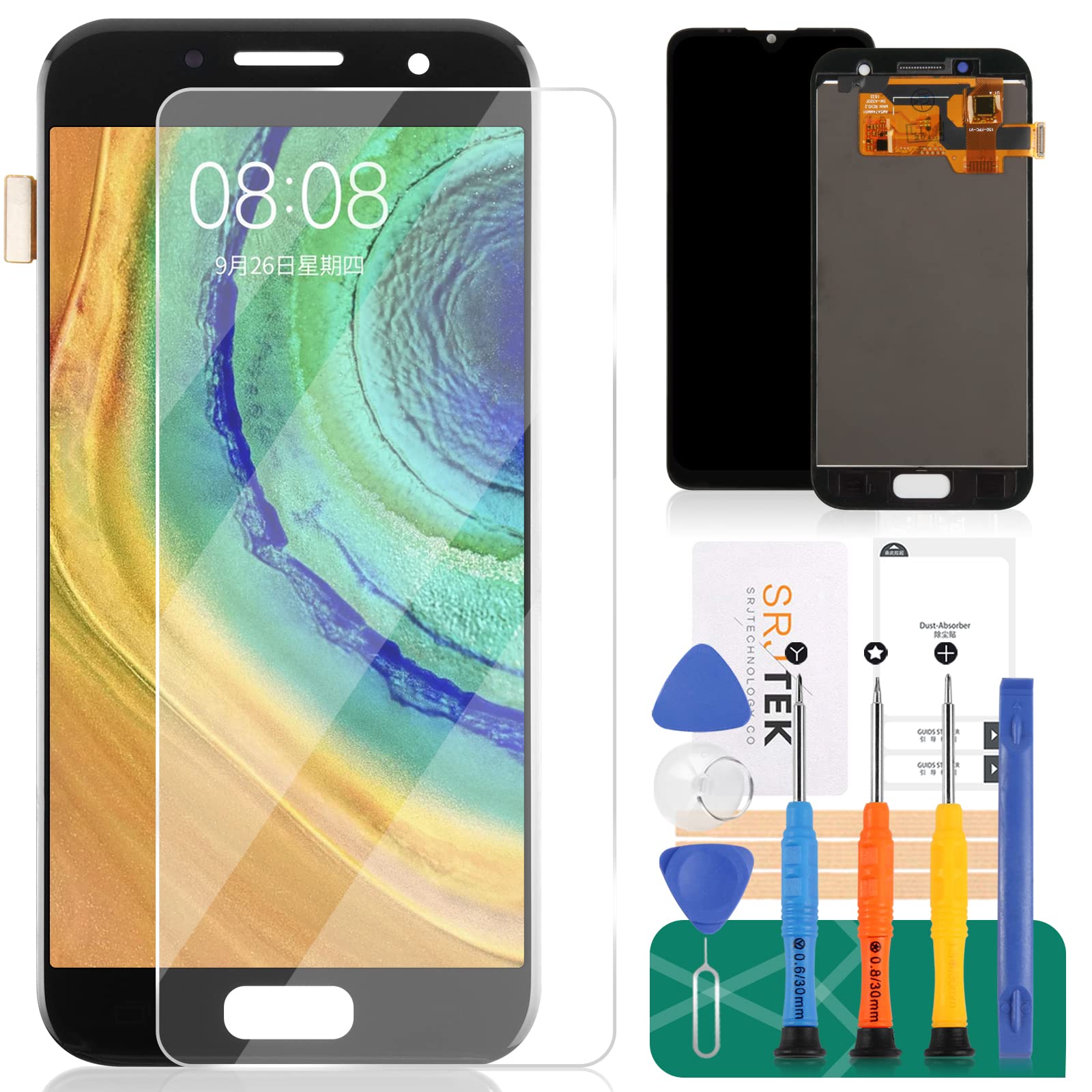 SRJTEK For Samsung Galaxy A3 2017 A320 LCD Screen Touch Screen Digitizer Glass Assembly Replacement for Galaxy A3 (2017) A320F A320F/DS A320Y/DS A320FL Display Parts (Not Original Amoled) (Black)