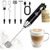 Zulay Kitchen Rechargeable Milk Frother Handheld - Frother Wand, Drink Mixer, Electric Whisk Frother, for Cappuccinos, Matcha &amp; Protein Powder - Ultra Metal 4 Whisk, 1800mAh Black