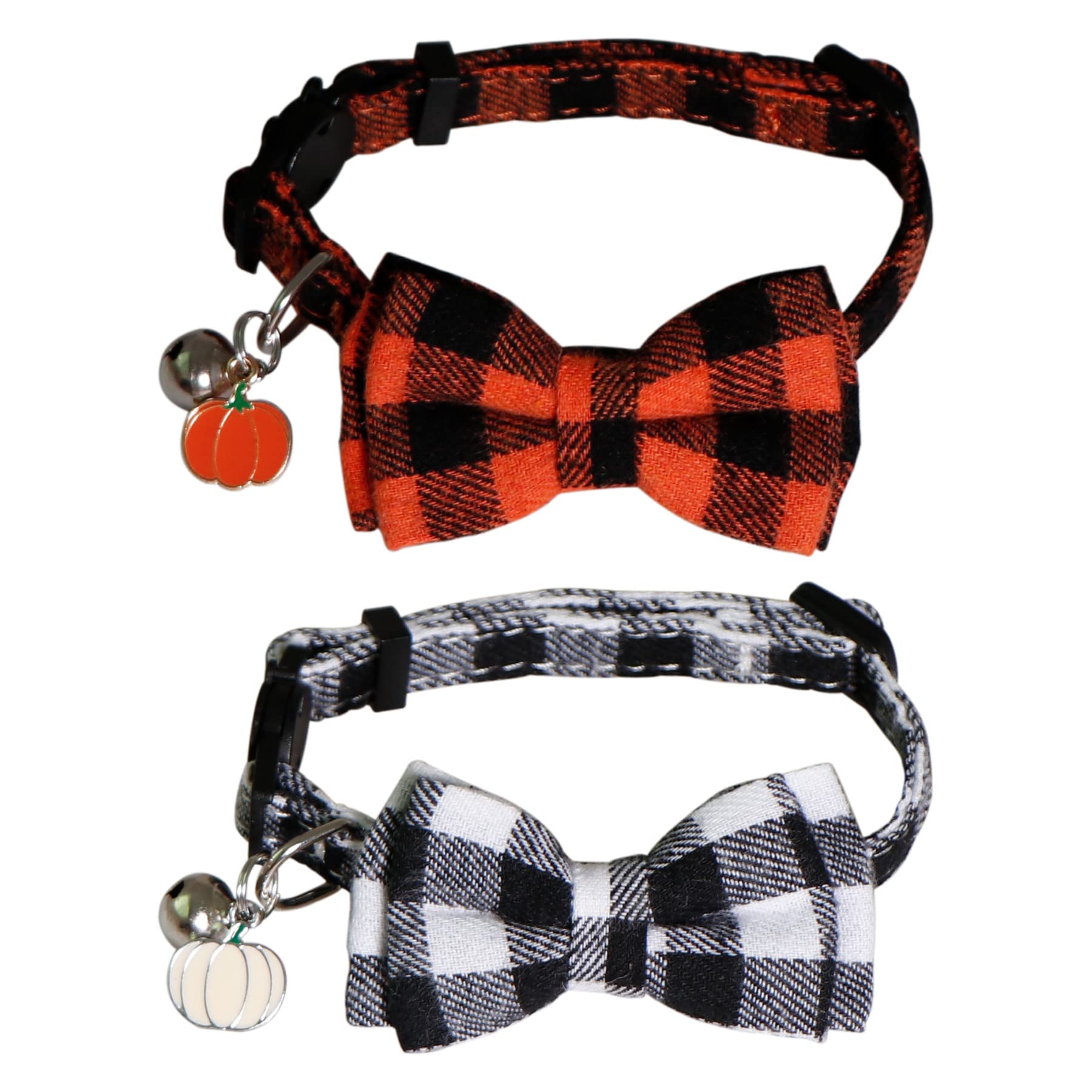 STMK 2 Pack Pumpkin Cat Collar with Bow Tie Bell, Breakaway Fall Halloween Thanksgiving Day Cat Kitten Collars with Bowtie Bell Pumpkin for Holiday Cats Kittens Costume Decorations