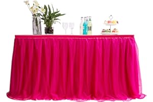 MYMM 6FT(72 * 31 in) Rose red Tulle Tutu Table Skirt, Wedding Bridesmaid, Baby Party Skirt, Rectangle Or Round Decorative Table Decoration, Fashion Deluxe Romantic Birthday Party Shower(Wave)