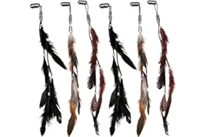 6PCS Hair Feathers Clip In, 14 Inch Hair Feathers Extensions with Braided Beads for Women Cosplay Costume Summer.