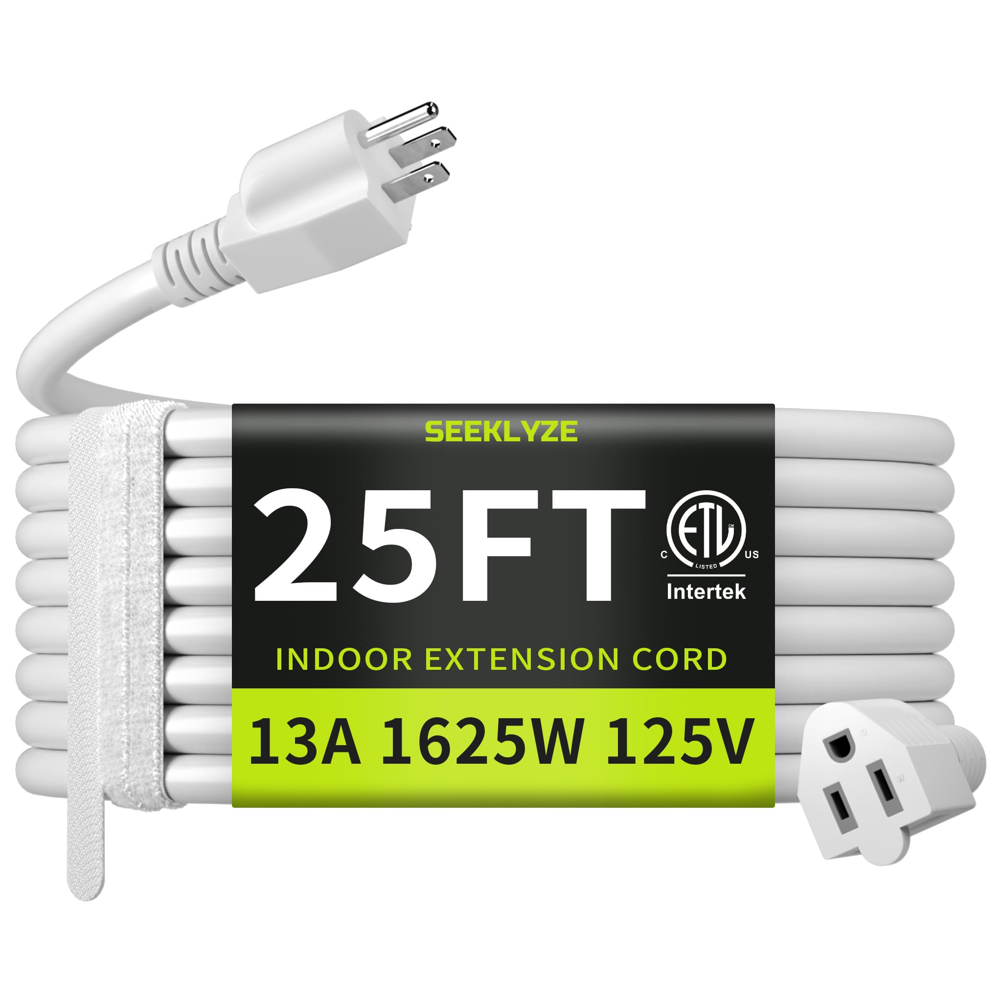 Photo 1 of 16/3 White 25 FT Extension Cord, Indoor Extension Cord for Laptops, Coffee Makers, Office Home Appliances, 3 Prong Resistant Cable Flexible, 13A 125V 1625W ETL Listed