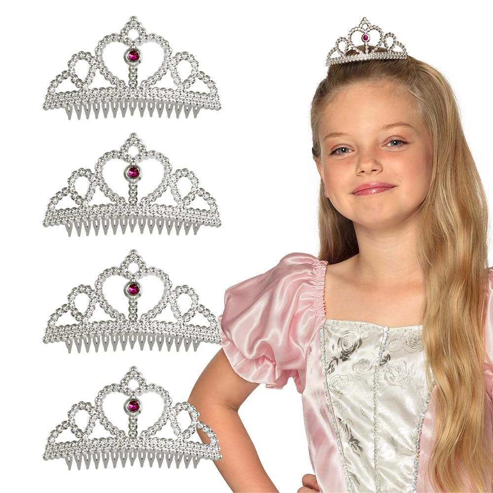 Boland 44089 Tiara Set, 4 Silver Crowns for Children, Headband, for Princess, Fairy, Queen, Birthday, Theme Party, Carnival, Halloween