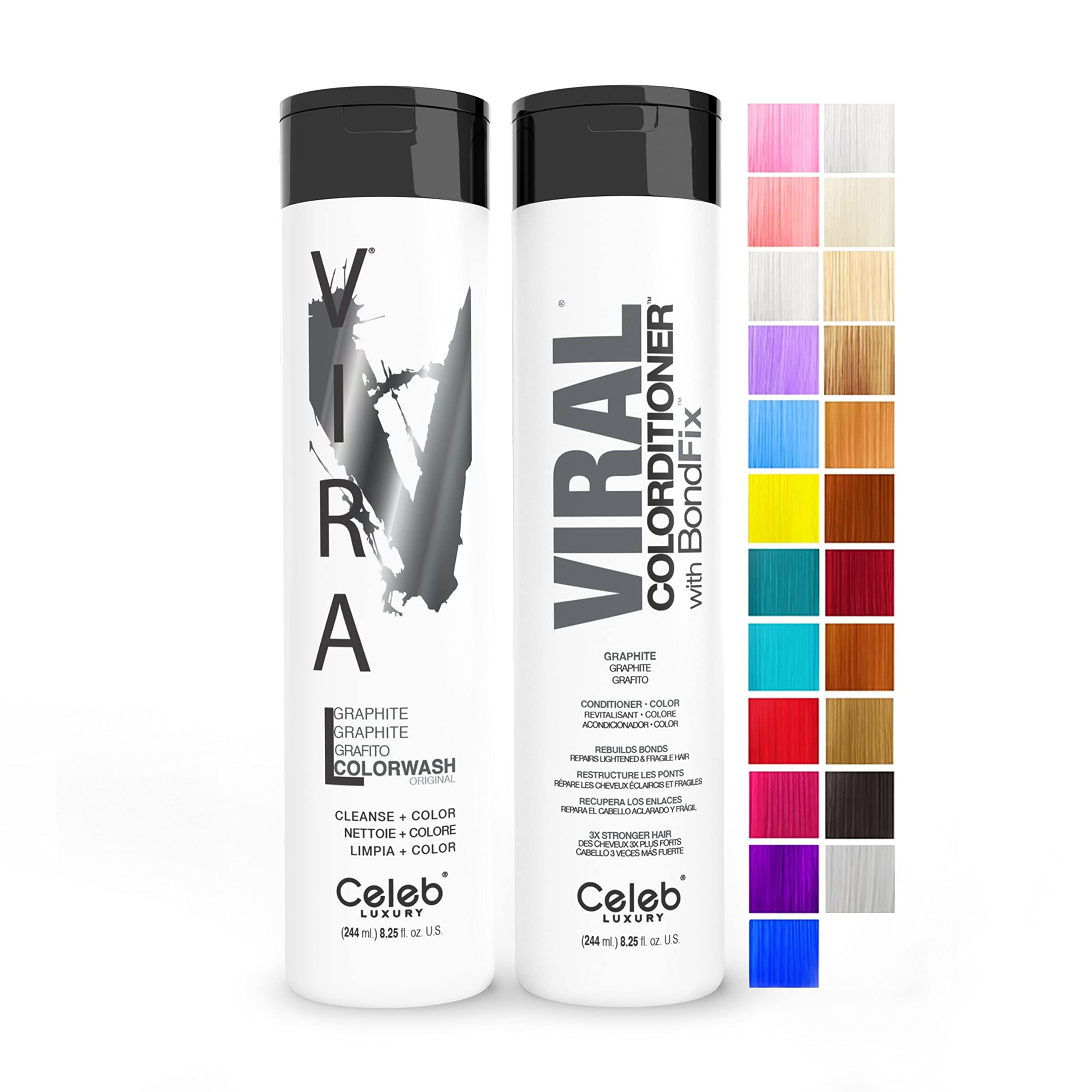 Celeb Luxury Intense Color Depositing Colorwash Shampoo + BondFix Rebuilder, Vegan Hair Dye, Sustainably Sourced Plant Based, Semi Permanent Hair Color, Viral and Gem Lites Duos