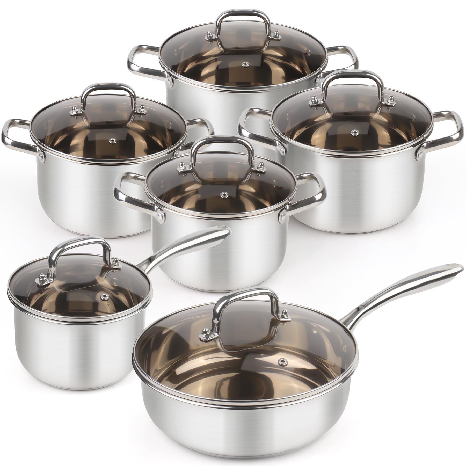 Photo 1 of CTSZOOM 3-ply Stainless Steel Cookware Set, 12 Pcs Pots and Pans Set, Induction Compatible, Nestable and Space-Saving, Oven and Dishwasher Safe?Works with All Cooktops