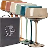 Saludi Colored Coupe Glasses, 10oz (Set of 6) Stemmed Multi-Color Glass - Great for All Cocktail Types and Occasions - Luxury, Durable, Hand-Blown
