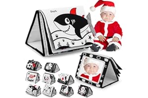 OARIFUN Tummy Time Baby Floor Mirror Toys with Crinkle Cloth Book, Black and White High Contrast Baby Toys, Double Folding Baby Montessori Toys Crawling Activity Mat Floor Mirror for Infants 3 6 12 Months