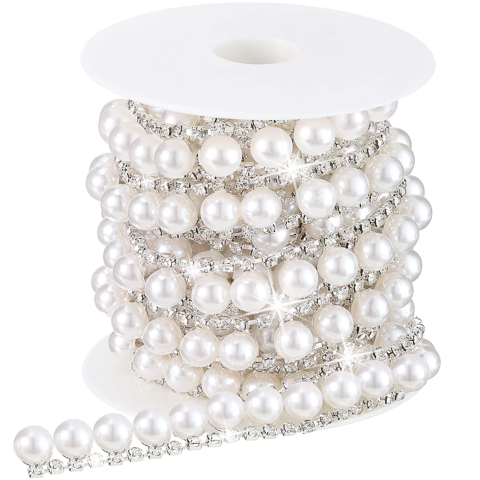 Photo 1 of 2 Yards Rhinestone Trim Pearls and Diamonds Crystal Chain Rhinestones Pearl Chain for Craft Rhinestone and Pearl Trim Applique Pearl Beaded Rhinestone Bridal Embellishments for Wedding (Classic Style)