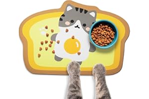 Zoeeya Cat Food Mats for Floor, Cat Water Bowl Mats Pet Feeding Absorbent Mat Cat Placemats for Food and Water Yellow Small 17.7 * 12 inch