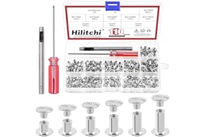 Hilitchi 110 Sets Silver Chicago Screws Flat Head Screws Leather Rivets, Carbon Steel Round Binding Screws Rivets Nail Rivet 