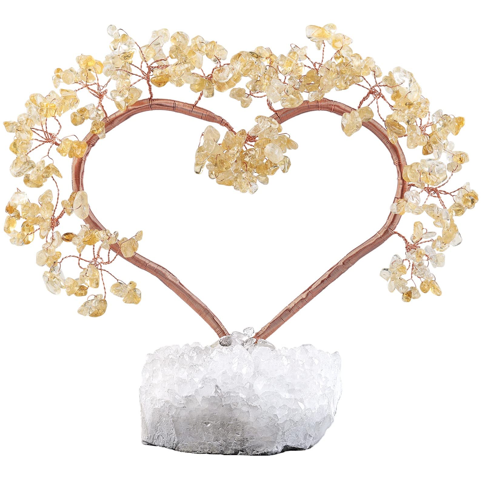 KYEYGWO Natural Crystal Stones Tree with Rock Crystal Cluster Base Quartz Bonsai Money Tree for Home, Office and Feng Shui Decor, Citrine