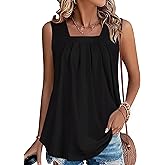 JOLIGAL Womens Tank Tops Summer Square Neck Pleated Sleeveless Top Casual Loose Fit Basic Shirts