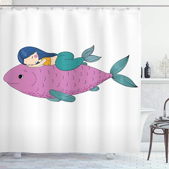 CheXe Cortina de Ducha de Sirena, bebé Sirena durmiendo en la Parte