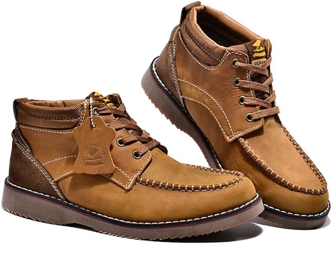 Amazon アサガオ ショートブーツ メンズ 革靴 レースアップ ラウンドトゥ アウトドア トレッキング カジュアル 通勤 旅行 厚底 滑り止め 疲れを和らげる 快適な履き心地 イエロー ブラウン ブーツ