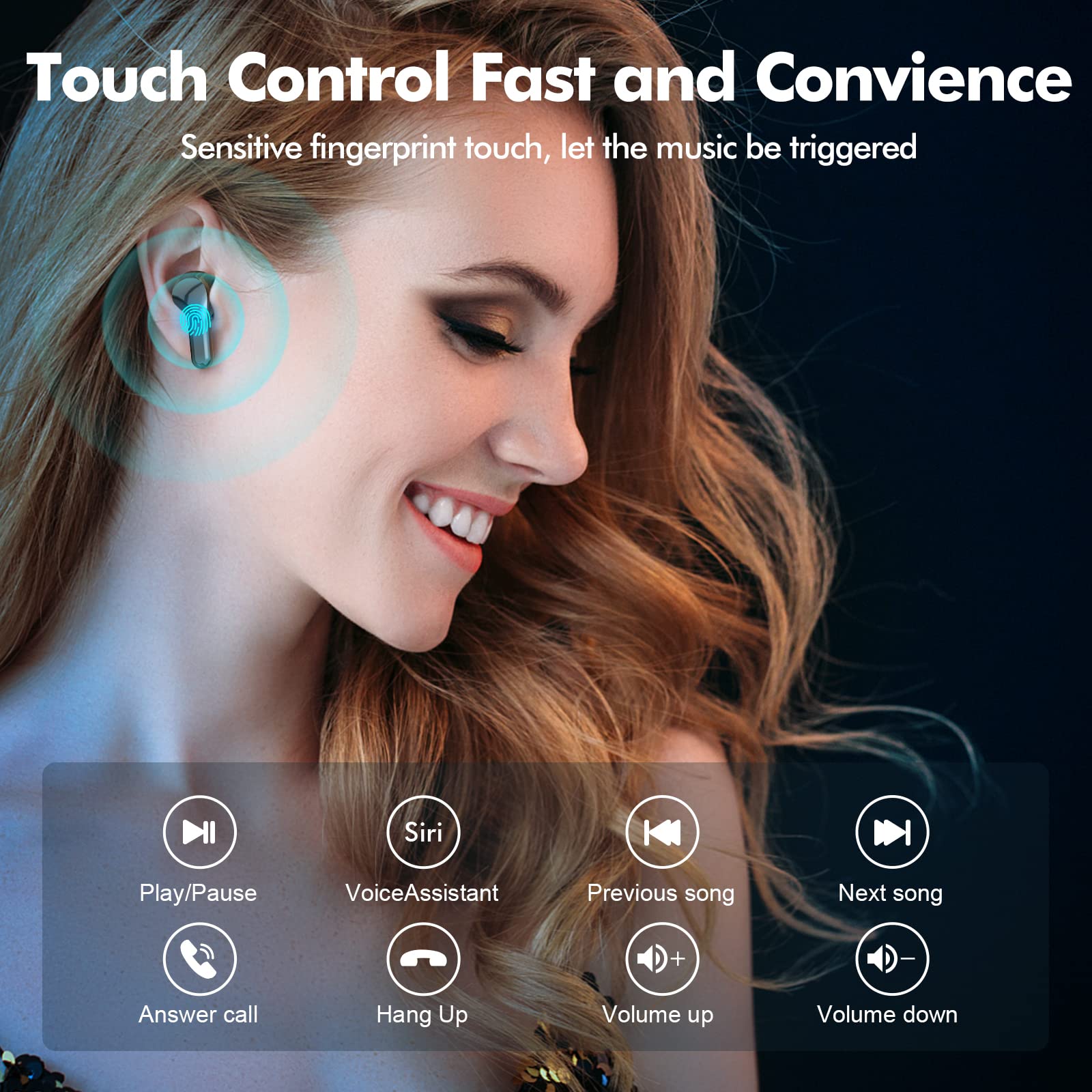 Beniduck Wireless Earbuds Bluetooth 5.3 Headphones HiFi Stereo, Wireless Earphones with Noise Cancelling Mic, 50H Playback Ear Buds with LED Digital Display for iOS/Andriod