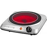 OVENTE Electric Infrared Single Burner, 1000W Hot Plate, Silver BGI101S | 7&rdquo; Ceramic Glass Cooktop, Stainless Steel, 5 Level Temperature Setting, Easy to Clean, Compact Stove for Home Dorm Office