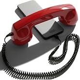 Opis Technology 60s Micro Retro Phone Handset for Smartphones, Red | Turns your cell into a corded receiver. Office desk accessory, plug in and talk, no battery or pairing.