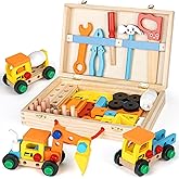Montessori Construction Toys for 3 4 5 Year Old Boys, Wooden Kids Tools Set Pretend Play Stem Educational Toys Birthday Gifts