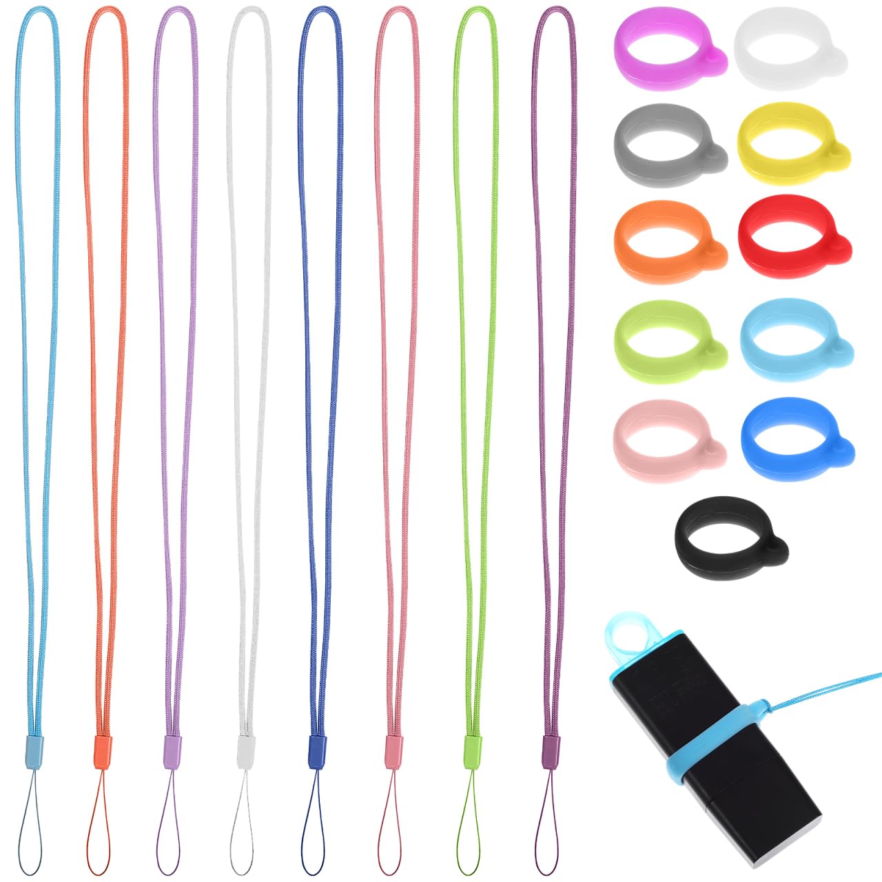 Gatuida 8 Anti-Lost Necklace Lanyard with 24 Pieces Silicone Rubber Ring Pen Silicone Lanyard Neck Holder Necklace
