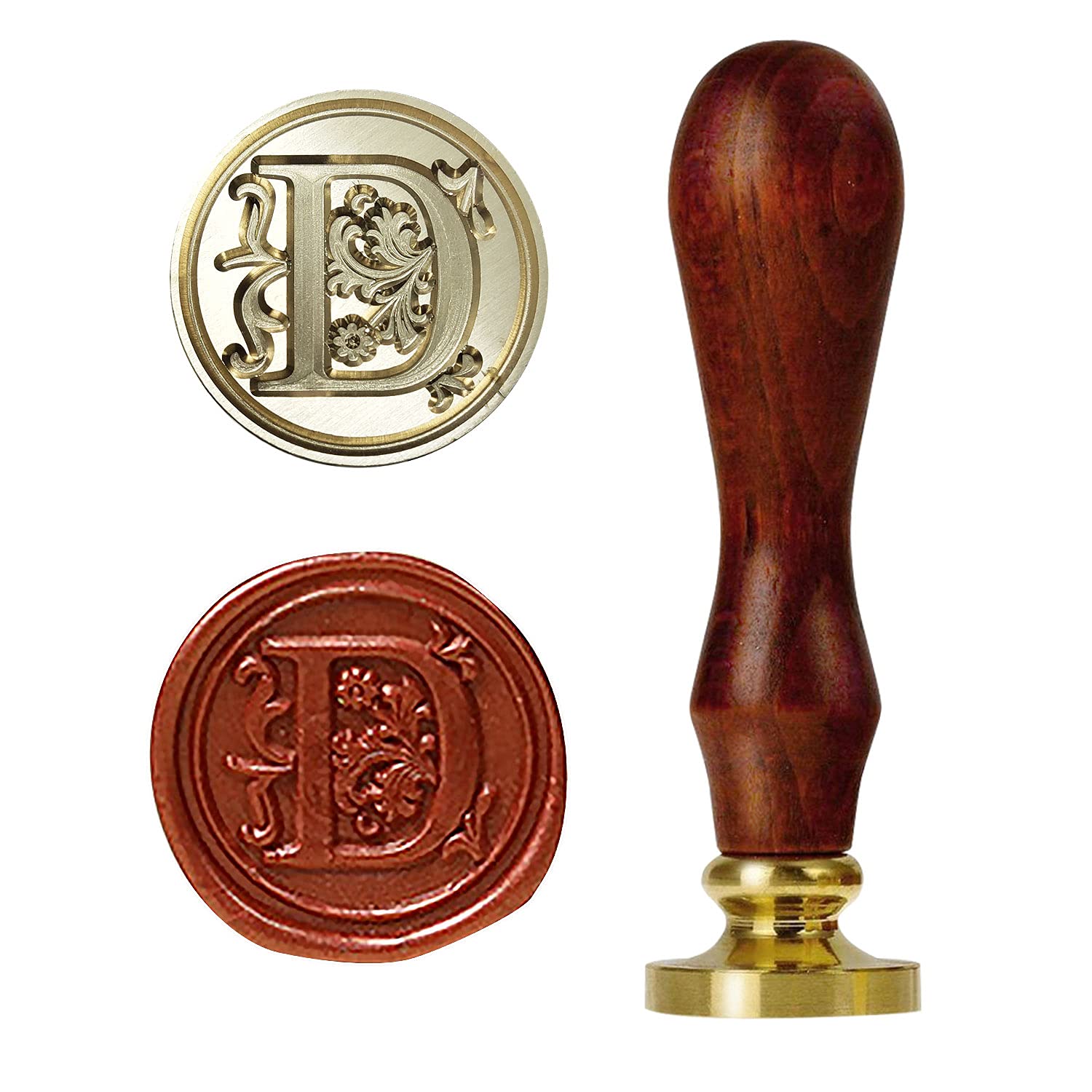 Amoco Letter D Wax Seal Stamp,Vintage Retro Wax Sealing Stamp, Classic Brass Head Wooden Handle Alphabet Letter Initial Wax Seal Stamp(D), (Amoco021-046)