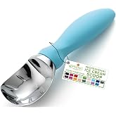 Spring Chef Heavy Duty Metal Ice Cream Scoop w/Soft Grip Handle, Aqua Sky | Professional Ice Cream Scooper, Dishwasher Safe Ice Cream Spoon for Gelato, Sorbet, Cookie Dough, Sundae