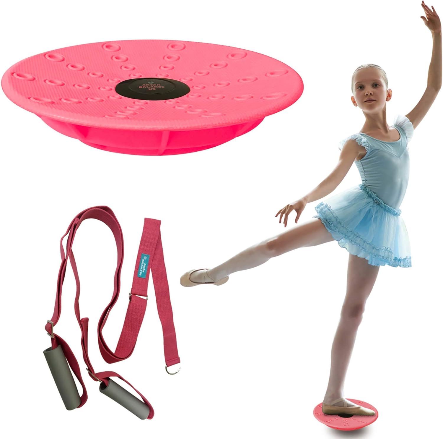 Leg Stretching Strap and Ballet Balance Board, 2 Pc. Set, Stretching, Disc Core Trainer and Flexibility Equipment for Dance, Gymnastics, Cheer or Figure Skating, Portable : Sports & Outdoors