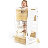 Toddler Tower with Sliding Door, 3 Adjustable Heights Kids Learning Tower | Kids Learning Stool Helper with non-slip strips,