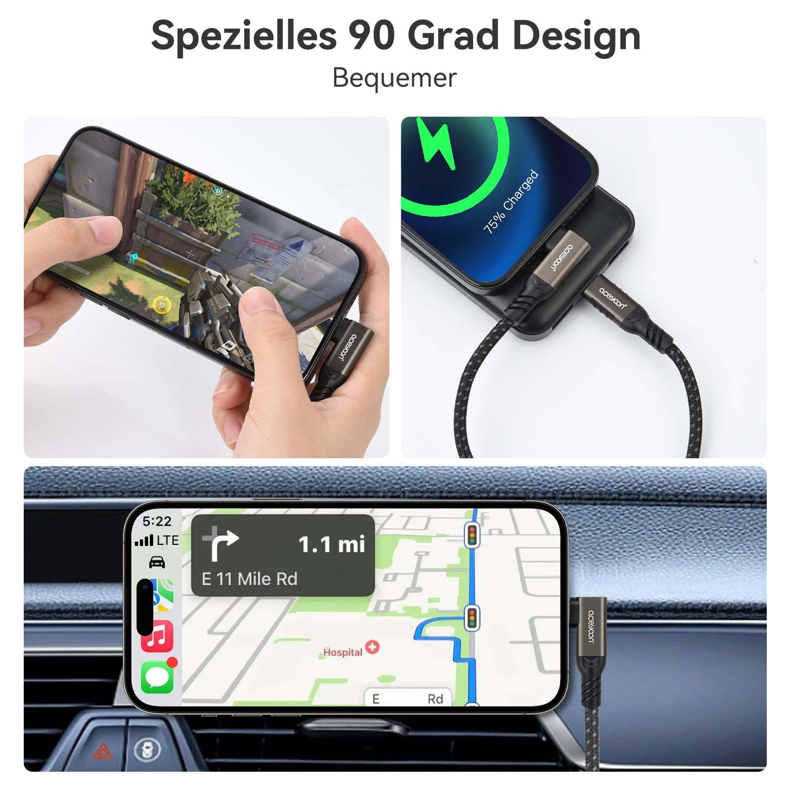 aceyoon 2 Stück 240W USB C Kabel Kurz 20cm,Winkel 90 Grad USB C auf C Kabel 5A PD Schnellladekabel USB Typ C mit E-Maker Chip für iPhone 17 16 Pro Max,für MacBook,für Galaxy S24 S23,für Huawei Mate 70 5