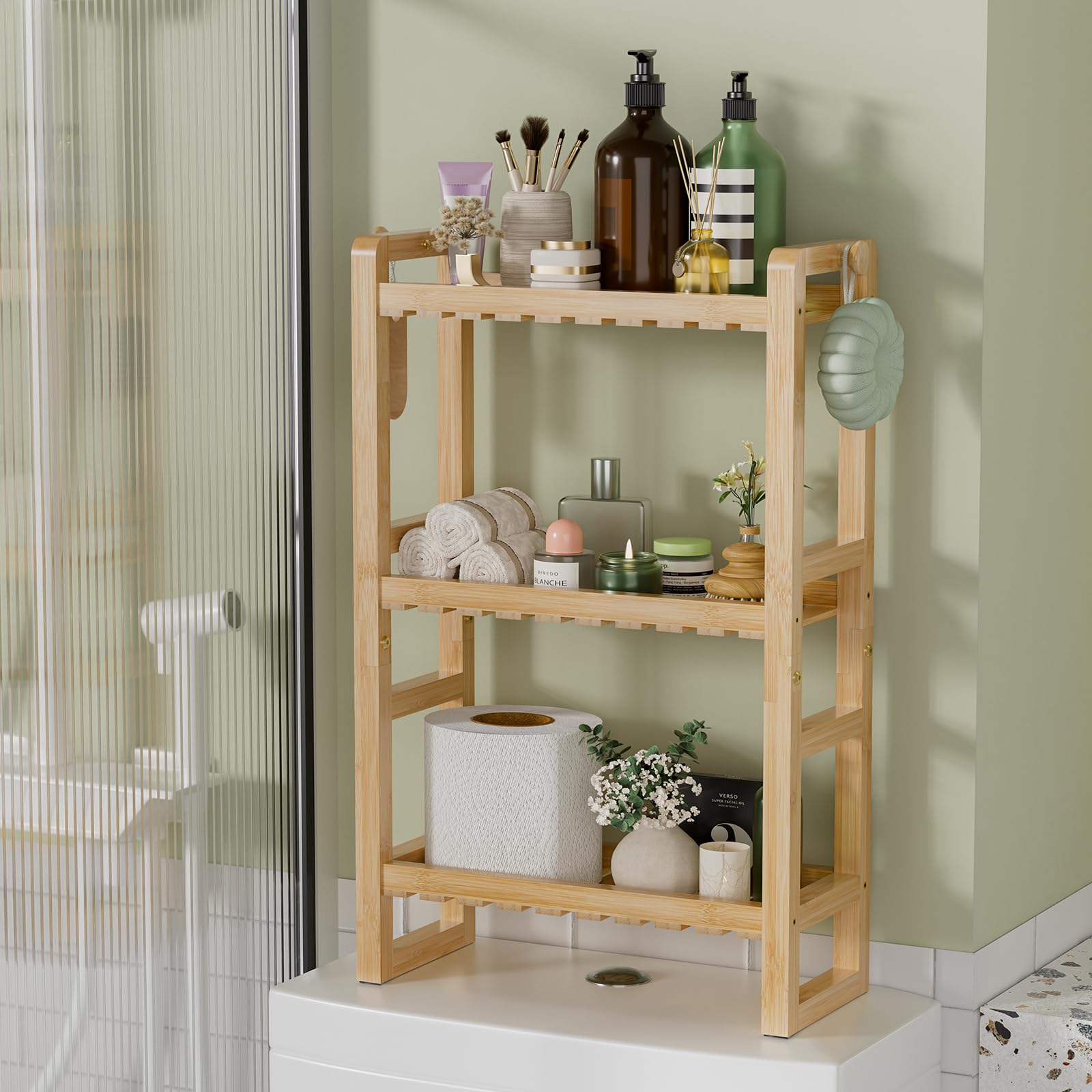 Photo 1 of AmazerBath Bamboo Over The Toilet Storage Shelf - 3-Tier Bathroom Organizers and Storage Shelves, 2 in 1 Dual Stable Above Over Toilet Bamboo Shelf Home Storages Rack for Small Bathroom, Space Saver