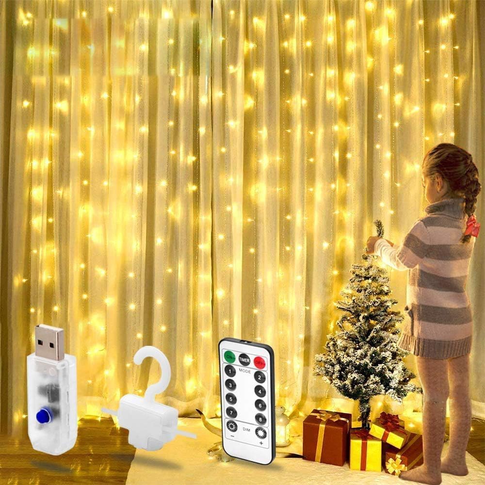 COOLKID Curtain Fairy Lights, LED Window String Light with 16 Colors, 3m x 2m Copper Wire Connectable Waterproof Lights for Indoor Outdoor Bedroom Wedding Party Gazebo Garden Backdrops