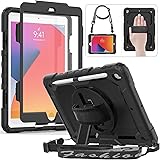 iPad 8th / 7th Generation Case 10.2 inch (2020/2019) with Screen Protector Pencil Holder Rotating Stand/Hand Strap, HXCASEAC