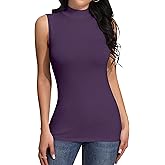 SHEIUGU Women’s Sleeveless Mock Turtleneck Tops for Women Sexy Tank T Shirts for Women Fitted Shirts Basic Tee(Sleeveless Dark Purple-A-Small)