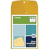 Top Flight Clasp Envelopes, Gummed and Clasped Closure, 6 x 9 Inches, Brown Kraft, 25 Envelopes per Pack (6911114)