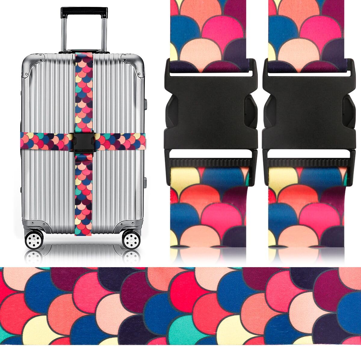 Adjustable Travel Luggage Strap Suitcase Belt Travel Bag Accessories 1.96 in W x 6.23 ft L (2 Pack-Scales of Dragon)