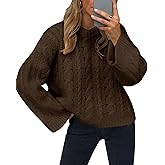 Women's Cable Knit Sweater Pullovers Crewneck Long Sleeve Oversized Y2k Vintage Fall Winter Cozy Chunky Sweaters