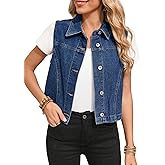 Sidefeel Women's Denim Vest Sleeveless Collared Crop Jean Vest Top Button Down Waistcoat