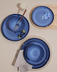 Pokini Blue Stoneware Dinnerware Set, 12 pcs
