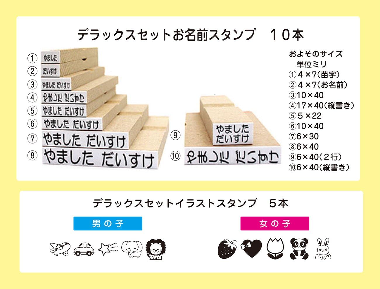 Amazon お名前スタンプデラックスタイプ 入園 入学 文字スタンプ10本 絵柄スタンプ5本 スタンプ 文房具 オフィス用品