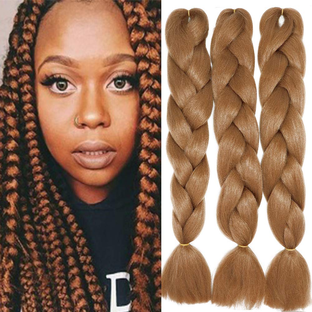24" Braiding Hair Extension Jumbo Braids Synthetic 3bundles/pack Crochet Hair Afro Box Braid Heat Resistent (Auburn)