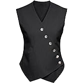 Cicy Bell Womens Waistcoat Vest Sleeveless Blazers V Neck Button Up Asymmetrical Hem Work Office Suit Vests