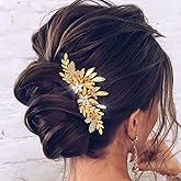 JAKAWIN Leaf Bride Wedding Hair Comb Gold Crystal Hair Piece Rhinestone Bridal Hair Accessories for Women