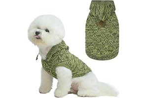 BEAUTYZOO Small Dog Sweater Hoodies, Cute Cable Knitted Puppy Sweater for Small Dogs Boys Girls, Cold Weather Dog Knitwear Thick Warm Fall Winter Pet Hooded Clothes with Leash Hole, Christmas Apparel