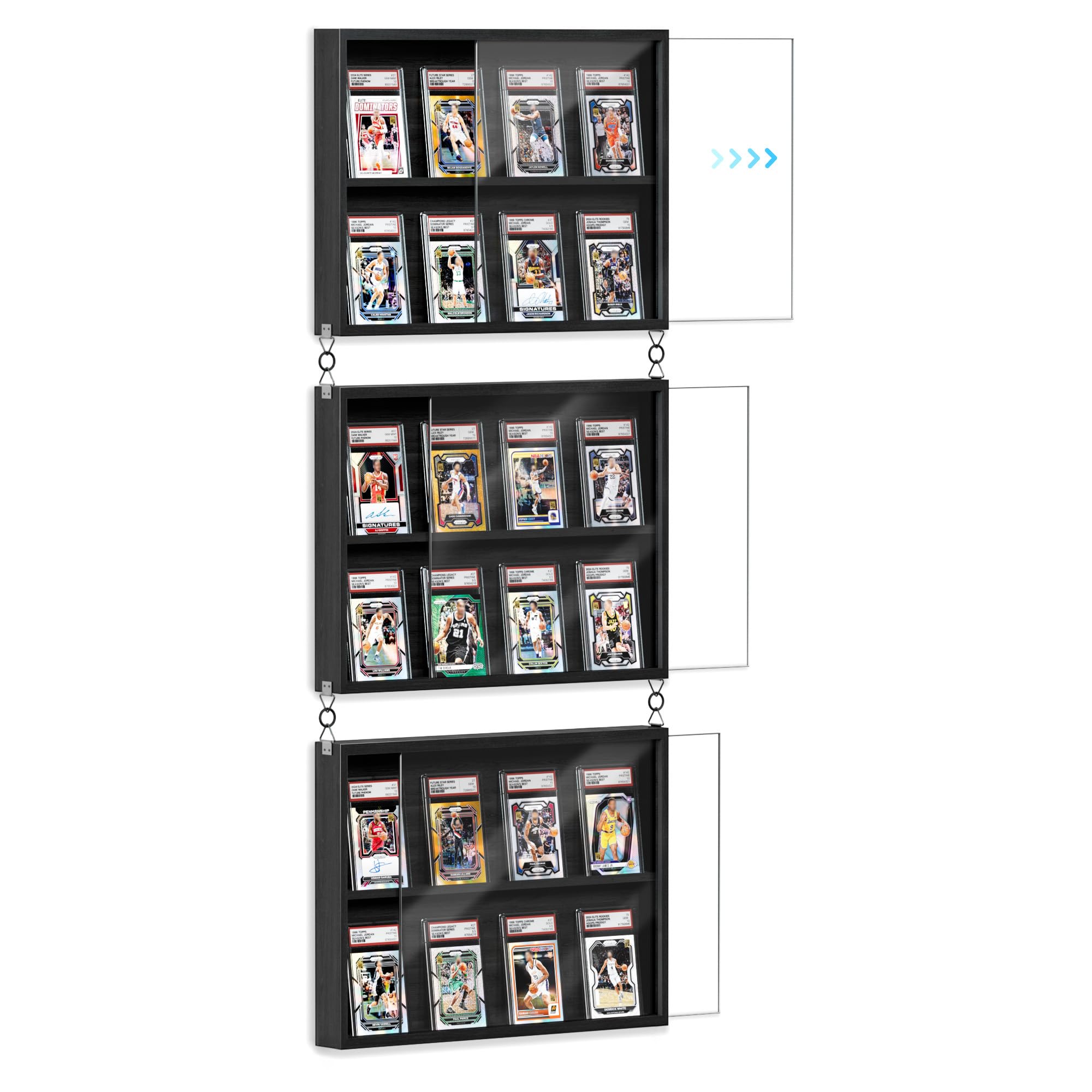 Emfogoo Collectible Card Display Frame Wall Mount, 3 Pieces Large Trading Card Display Case, Wooden Graded Sports Display Frame with Clear View, for Football Basketball Collectible Cards (Black)