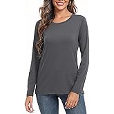 PRIMODA Women's Crew Neck Long Sleeve Shirts Basic Loose Fit Layering Tops